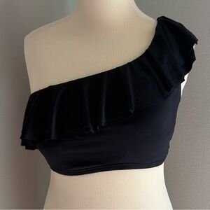 Soma black one shoulder ruffle swim top removable padding size large GUC